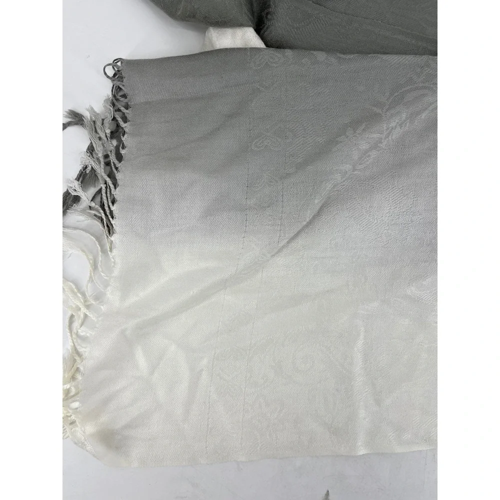 TUCCI Cashmere Seta Blend‎ Scarf Shawl Ombre Gray White Fringed Made in Italy